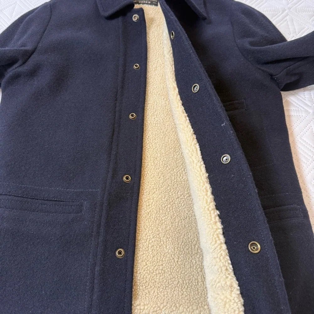 J. Crew Wool Sherpa Lined Skiff Jacket Size S Navy